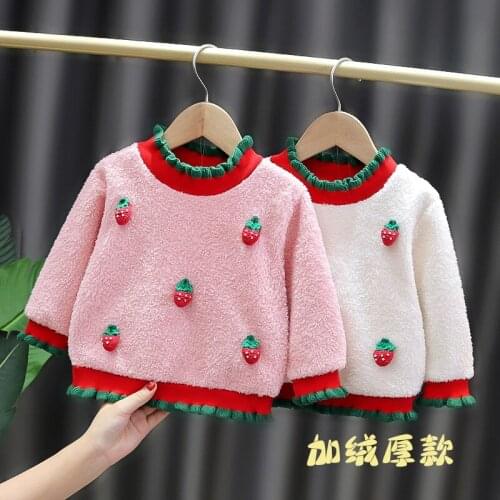Girls' Hoodies Sweatshirts Kids Underwear 2021 Strawberry Plus Velvet Thicken Winter Autumn Jacket Cotton Outdoor Childrens Clo