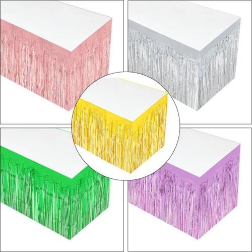 275 * 75cm Metallic Foil Tinsel Fringe Table Skirt Wedding Decoration Hawaii Baby Shower Birthday Party Anniversary Table Decor