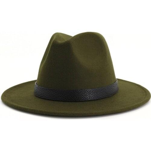 Unisex Men Women Wool Felt Trilby Fedora Hats with Leather Belt Band Decor Wide Brim Jazz Cap Sunhat