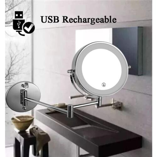 Bathroom Mirror USB Rechargeable, Wall Mounted Makeup Mirror with 10X Magnification,LED Touch Dimmer Vanity Mirror, Double Sided