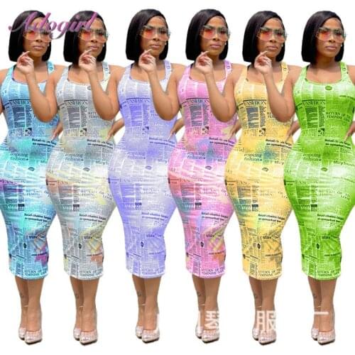 Women Summer Streetwear Dress Casual Newspaper Print Sleeveless V Neck Long Dress Sexy Backless Party Club Maxi Dresses Vestidos