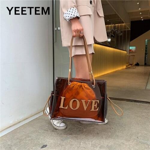 Big Tote Bag Female 2021 Trendy Korean Style Large Capacity Transparent Jelly One-shoulder Messenger Bag Purses Handbags