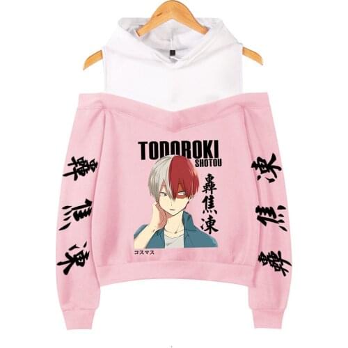 Anime My Hero Academia Hoodies Female Off Shoulder Sweatshirt Women Pullover Y2K Girl Streetwear Shoto Todoroki Kawaii Clothes