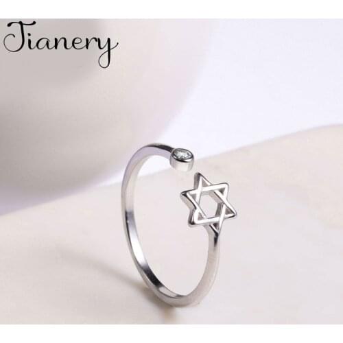 JIANERY Fashion Silver Color Star David Rings For Women Wedding Opening Rings Anel Jewelry 2019