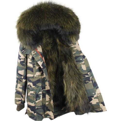 Winter Coats Women Jackets Real Large Raccoon Fur Collar Thick Ladies Down & Parkas army green