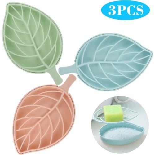 Zollor 3PCS Leaf Shape Soap Holder Non Slip Soap Stand Case Box Toilet Shower Tray Draining Rack Bathroom Gadgets Soap Dish
