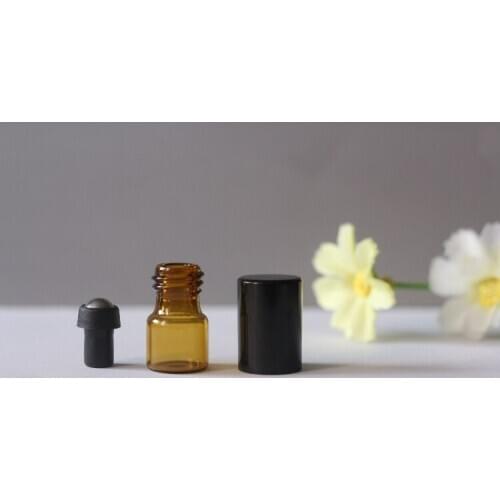 1ml Amber Glass Essential Oil Roll On Bottles With Roller Balls Mini Portable Perfume Refillable Cosmetic Vials for Aromatherapy