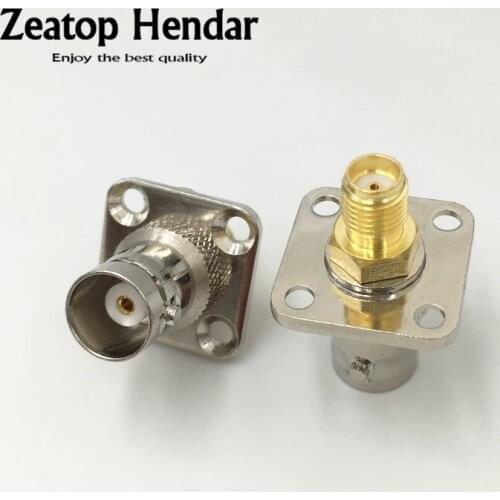 10Pcs Brass SMA Female to BNC Female Plug SMA / BNC F/F with 4 Hole Flange Mount Adapter Connector