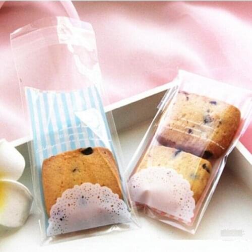 100*70mm Sweet Lace Stripe Self-adhesive Gift Food Packing Bag Cute Small Biscuit bag Plastic Bag/wholesale