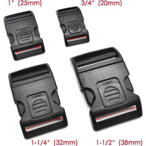 120pcs/pack Plastic Side Release Buckle Black For travel Backpack Luggage Webbing 20mm 25mm 32mm 38mm