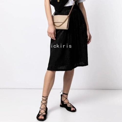 2021 Summer 100% Silk Jacquard Black Skirt Elegant Woman Skirts