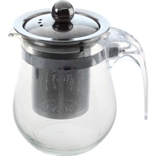 350mL Heat-resistant Clear Glass Teapot Stainless Steel Infuser Flower Tea Pot