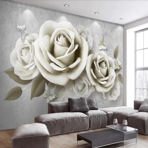 Bacal custom 3D wallpaper mural modern minimalist relief 3D stereo white rose background wall painting decorative 5d wallpapers
