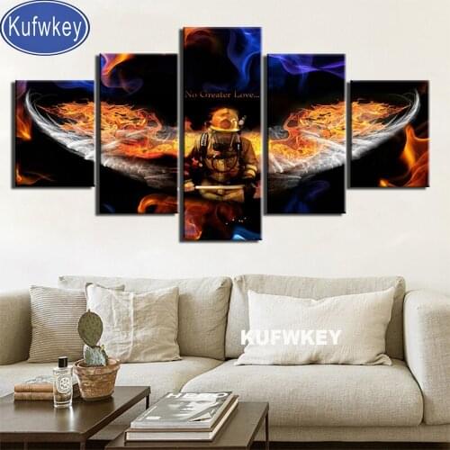5 pcs diamond embroidery firefighters wall painting,5d diamond painting full diamond mosaic picture of rhinestones cross-stitch
