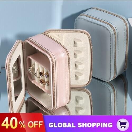 Travel Mini Jewelry Box Mini Mirror Jewelry Bag Earrings Earrings Ring Storage Box