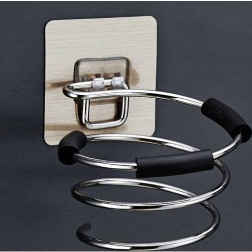 Hair Dryer Holder Blower Organizer Adhesive Wall Mounted Nail Free No Drilling Stainless Steel Spiral Stand For Bathroom