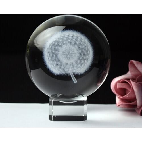 Fengshui Crystal Ball Laser 3D Plant Dandelion Modern Office Desk Home Decoration Accessories