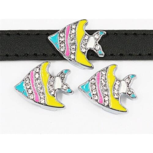 Crystal Tropical Fish Slide Charms Drop Oil Rhinestone Fish Sliders For 10mm Bracelet Wristband Necklace DIY Jewelry Making