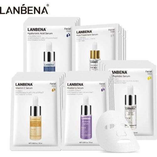 LANBENA Face Mask Moisturize Skin Care Serum Facial Essence Set for VC Whitening Hyaluronic Acid Six Peptides Pore Shrink Masks