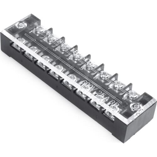 3 Pcs 600V 25A 8 Positions Dual Rows Covered Barrier Screw Terminal Block Strip Black