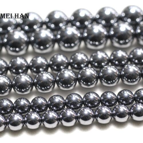 Meihan wholesale 6mm 8mm 10mm terahertz health energy smooth round loose stone beads for jewelry making design