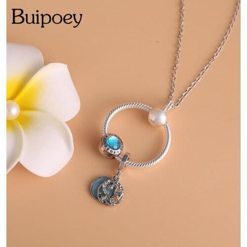 Buipoey Fashion Blue Water Drop Pendant Necklace Crystal Beads Round Charm Necklace Women Men Original Party Jewelry 2021 New