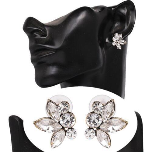 Trendy Brand Opal Stone Gold Earrings for Women Girl Fashion Elegant Geometric Flowers Crystal Stud Earring Jewelry