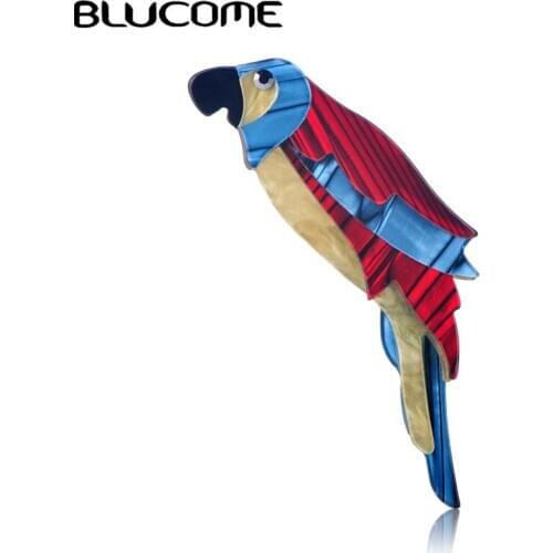 Blucome Fashion Style Big Red Blue Parrot Brooch Acrylic Animal Jewelry Men Women Child Sweater Coat Accessories Bag Scarf Pins