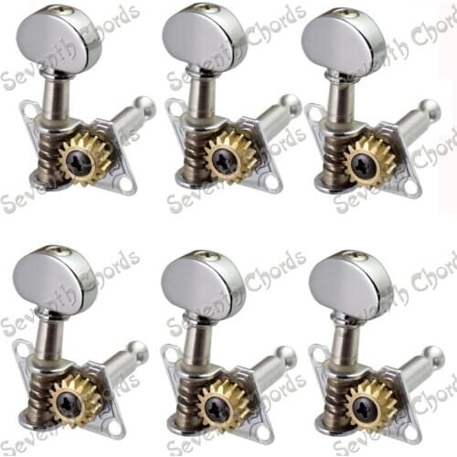 A Set 6 Pcs Chrome Open Gear Inline String Tuners Tuning Pegs Keys Machine Heads for Guitar With Small semicircle Buttons