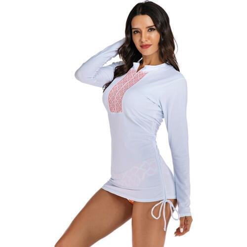 New Women Rashguard Long/short Sleeve Flowral Front Zipper Drawstring Quick Drying Two Piece Beach Swimsuit
