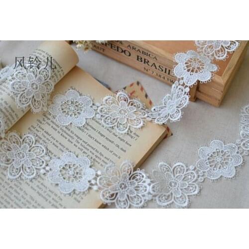 Hot Wholesale 5 Yards White Floral Beautiful Lace Fabric Trim Diy Lace Fabric Lace Accessories