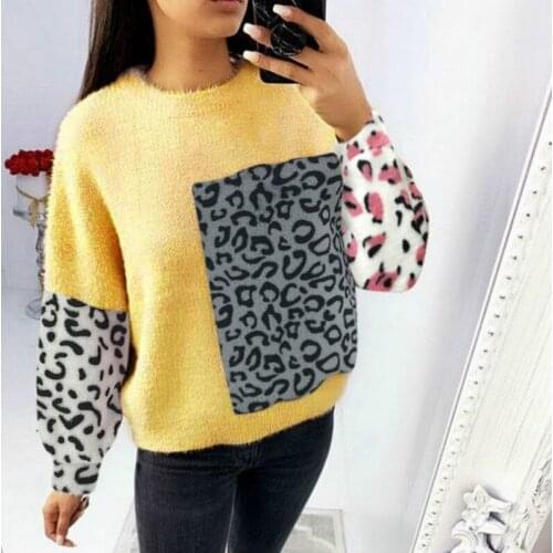 Autumn Women Top Casual Loose Leopard Pullovers Top Fashion Round Collar Long Sleeve Sweatshirts