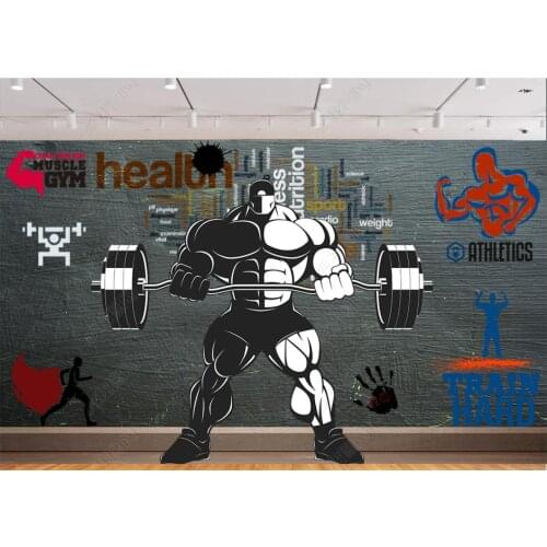 Custom photo wallpaper for walls 3 d Gym mural Hand drawn nostalgic retro sports fitness club weightlifting background wall
