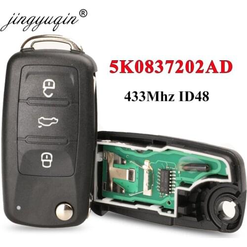 Jingyuqin 3BTN Remote Flip key 434MHz ID48 Chip for VW Volkswagen GOLF PASSAT Tiguan Polo Jetta Beetle Car Keyless 5K0837202AD