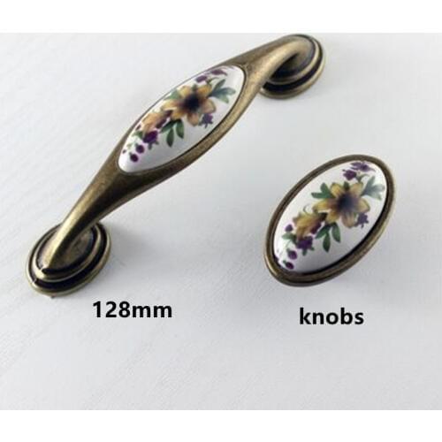 128mm retro rural ceramic furniture handle bronze dresser kitchen cabinet door handle pull 16mm antique brass drawer knob 5"