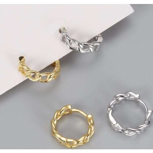 Real 100% 925 Sterling Silver Punk Hip-Hop Cuba Chain Gothic Hoop Earrings for Fashion Women Jewelry Accessories 2020