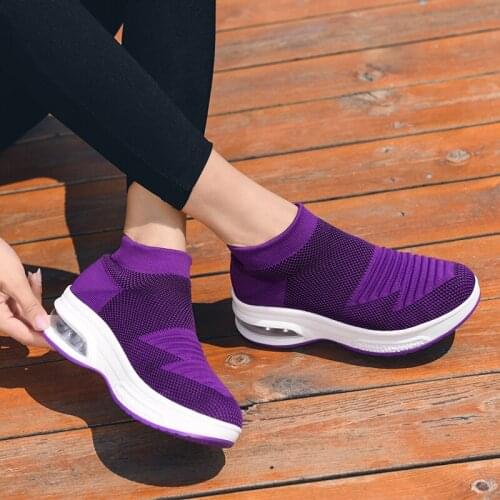 Sport Shoes Women Air Cushion Mesh wedge Sneakers Breathable Elastic Sock Platforms Height Increasing Non-slip Gym Shoes