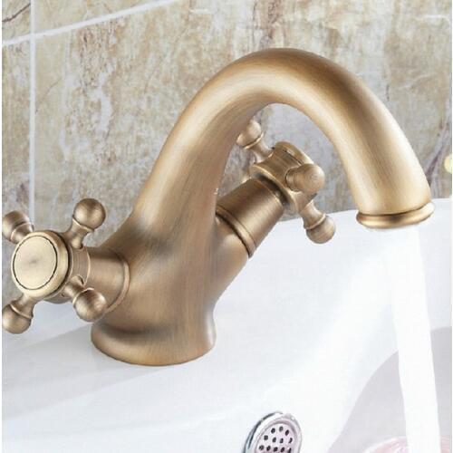 Vintage Retro Antique Brass Single Hole Deck Mounted Double Handles Bathroom Vessel Basin Sink Faucet Mixer Water Taps mnf112