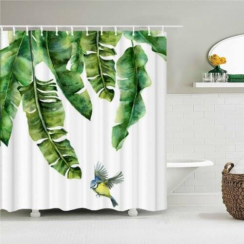 Waterproof Fabric Shower Curtain Printing Fresh Green Plant Leaves Bathroom Curtains Polyester Decoration Bath Screen with Hooks