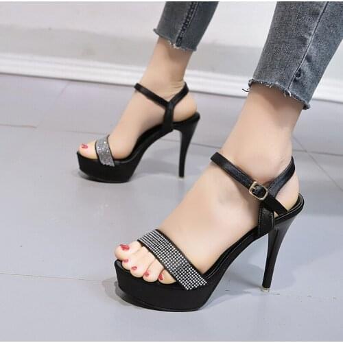 European and American high heels summer new sexy 12CM high heel sandals fashion waterproof platform buckle rhinestone high heels