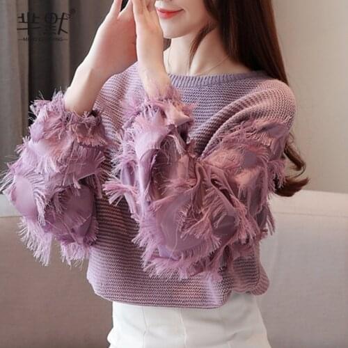 Raglon Sleeve Sweaters&Jumpers Women Loose Oversized Sweater Female Purple Tassel Pullovers Autumn Fashion Top Bottoming Shirt