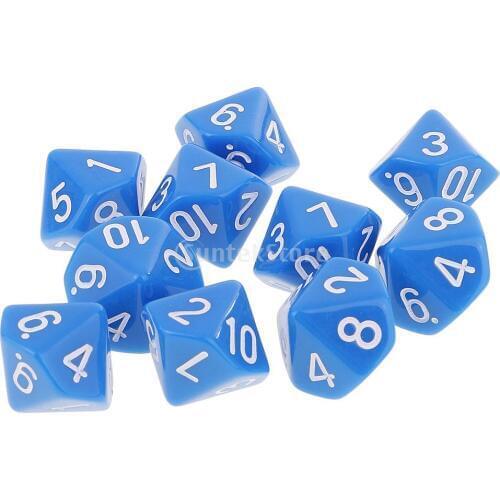 10pcs 10 Sided Dice D10 Acrylic Dice for Dungeons and Dragons Games Blue
