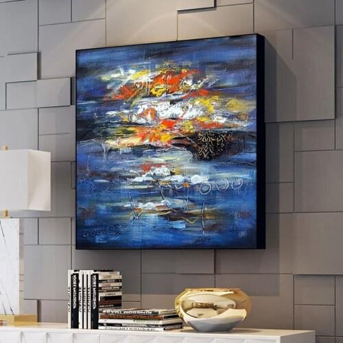 100% Hand Painted Oil Painting Modern Blue Painting On Canvas Abstract Large Size Wall Art For Living Room House Decoration