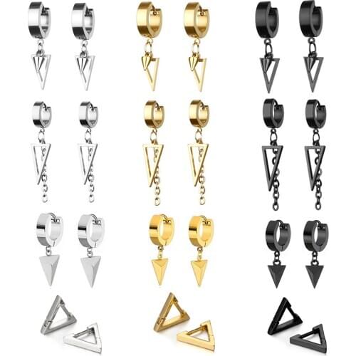 4 Styles Personality 3 Colors Hollow Triangle Punk Dangle Earring Mens Fashion Piercing Ear Stud Cone Tassel Long Drop Earrings