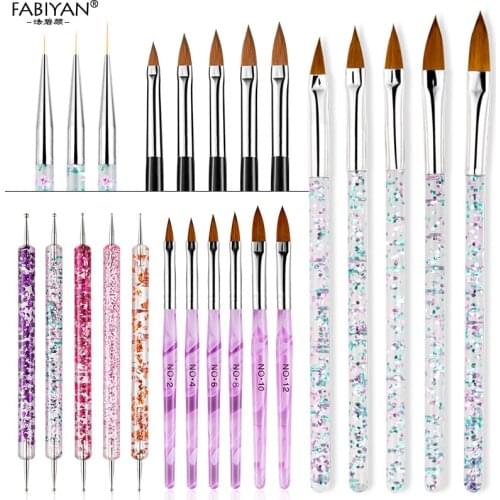 5Pcs/Set Acrylic Nail Art Crystal Brush UV Gel Builder Painting Dotting Pen Carving Tips Manicure Salon Tools