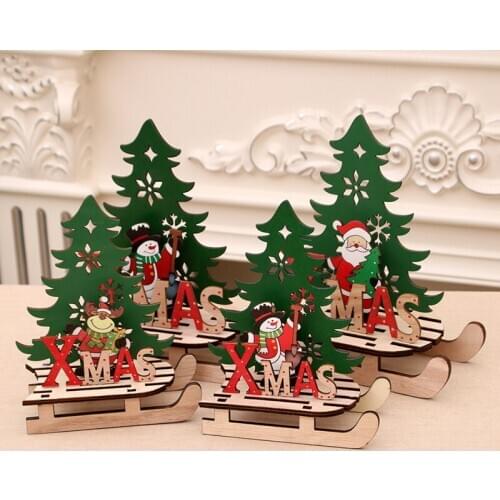 5pcs/set Creative DIY Painted Wood Assembly Gift Christmas Decorations Children Crafts Toy Souvenirs Old man/sleigh /elk AA0107