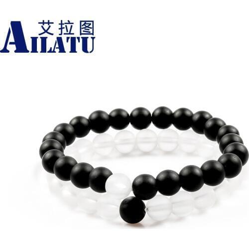 Ailatu Lovers' Favorite Trend Style 8mm Black&White Ground Glass Beads Couple Bracelets