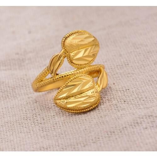 Annayoy Dubai African Rose leaves Garden Flower Leaves Gold Finger Rings Valentines Day Gift Jewelry Hot Sale for Women Girls