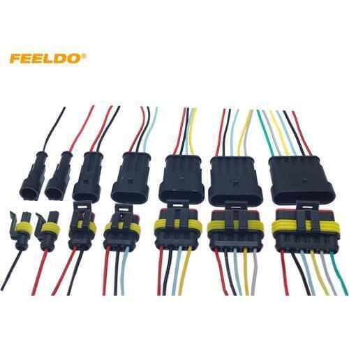 FEELDO Auto Car Waterproof 1/2/3/4/5/6 Pin Way Electrical Connector Plug Wire Harness Motorcycle AWG HID Socket Adapter