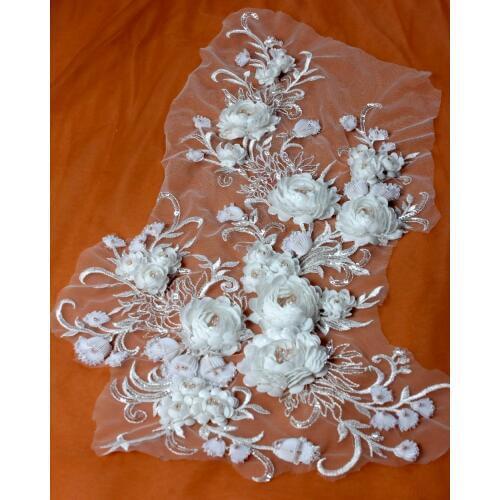 Ivory/pink/yellow flower large pattern with beads applique patch ployester embroidery patch wedding dress Accessories